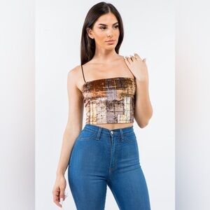 Bear Dance Plaid Patchwork Printed Crop Velvet Top
